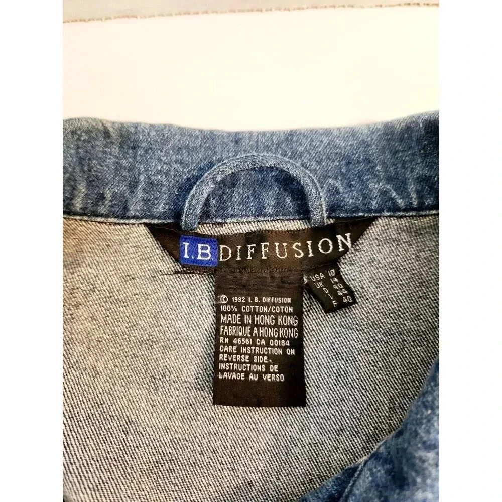 Vintage I.B. Diffusion Denim Jean Jacket Silver & Turquoise Studs Size 1… - Picture 12 of 14